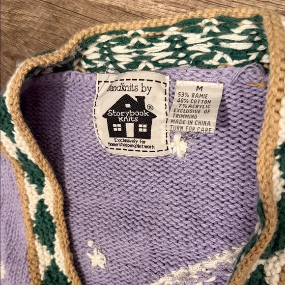 Storybook Med Handknit Purple Bunny Cardigan - Picture 2 of 8